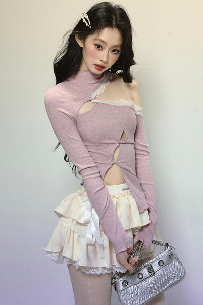 Elegant Half-High Neck Lace Top