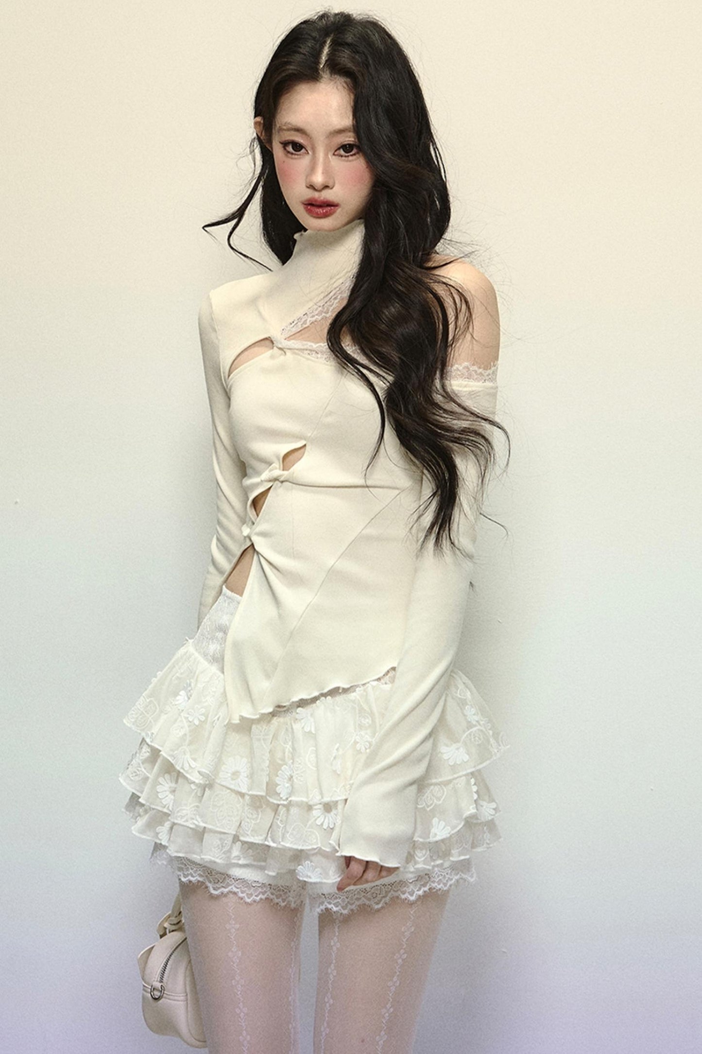 Elegant Half-High Neck Lace Top