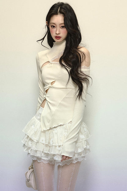 Elegant Half-High Neck Lace Top