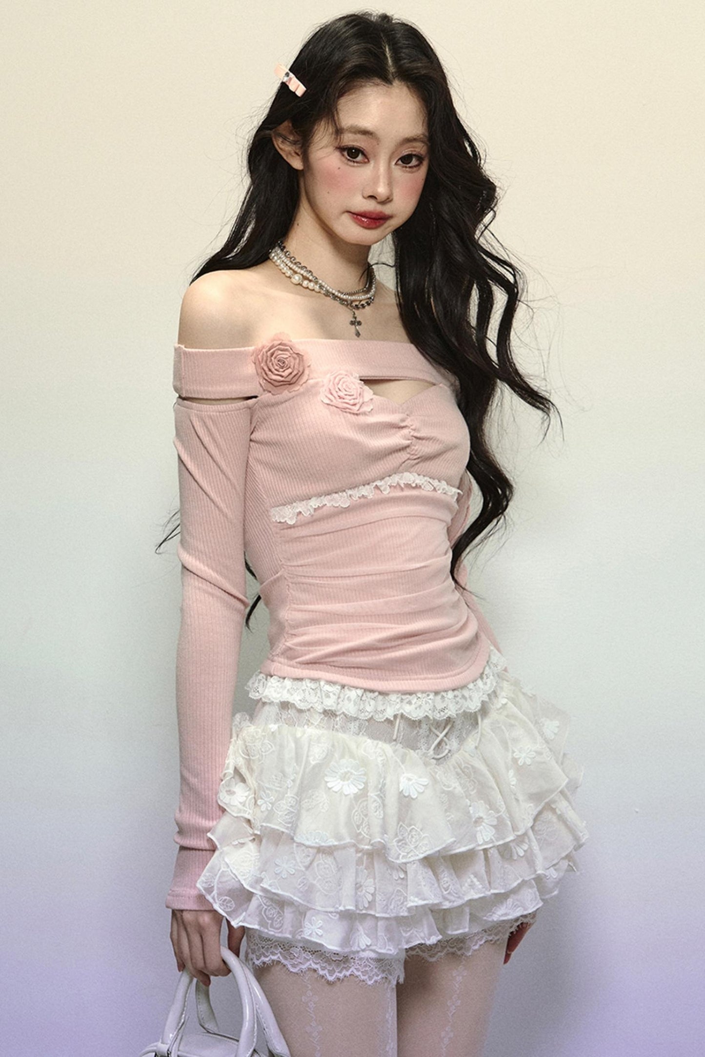 High-Waisted Jacquard Short Skirt