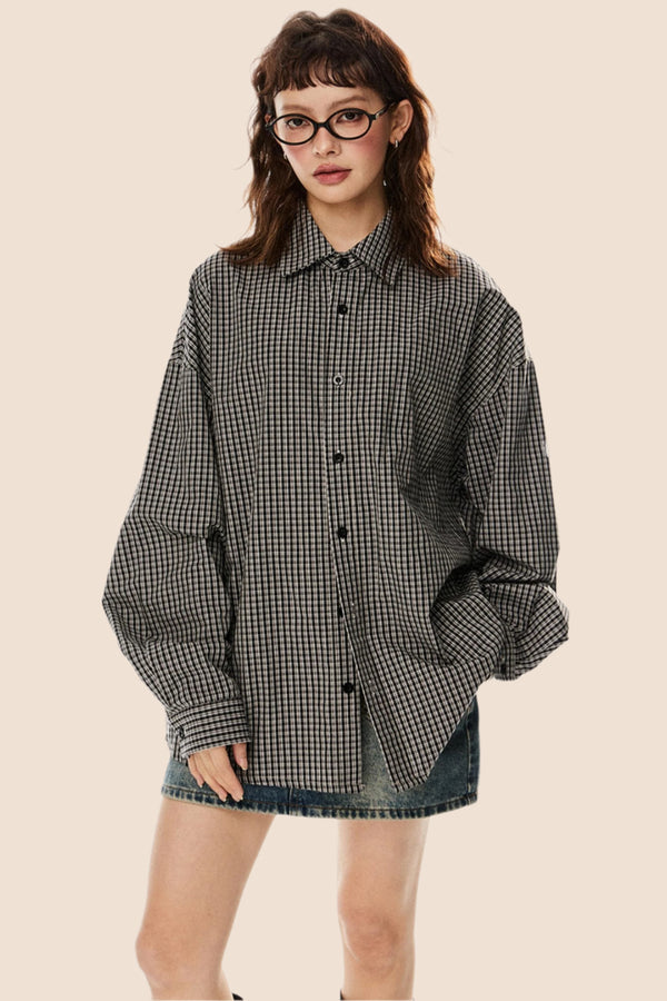 Vintage Plaid Lapel Shirt & Top Set-Up