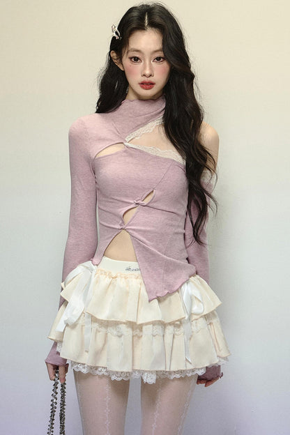 Elegant Half-High Neck Lace Top