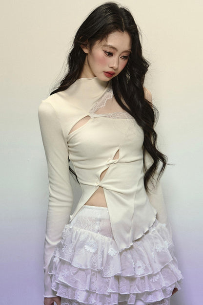 Elegant Half-High Neck Lace Top