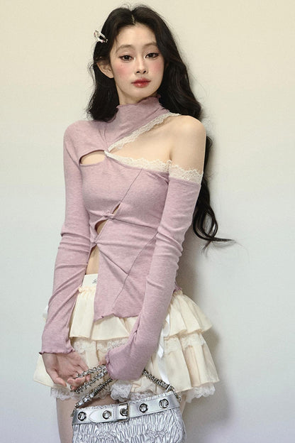 Elegant Half-High Neck Lace Top