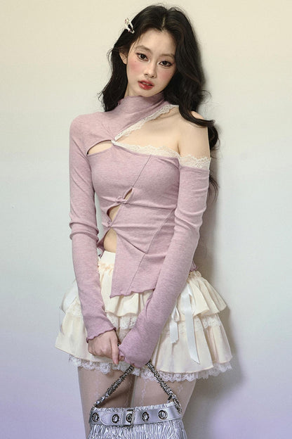 Elegant Half-High Neck Lace Top