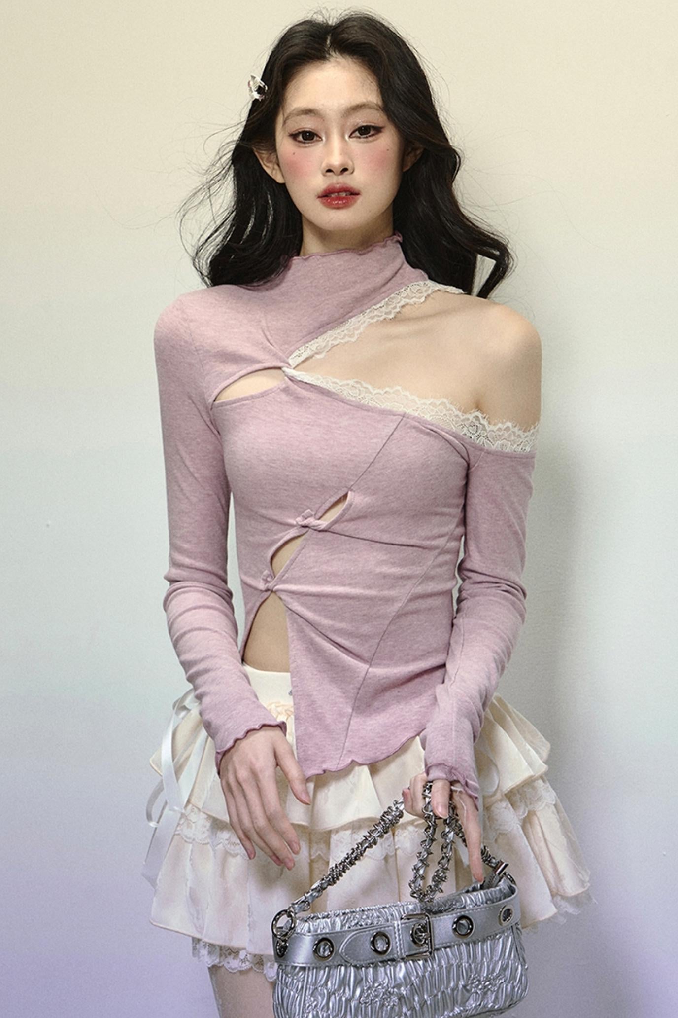 Elegant Half-High Neck Lace Top