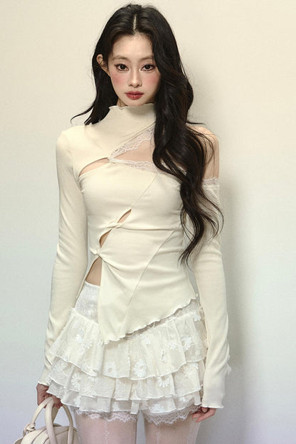 Elegant Half-High Neck Lace Top