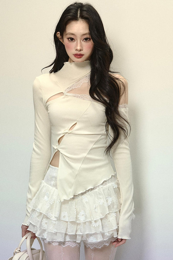 Elegant Half-High Neck Lace Top