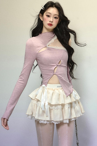 Elegant Half-High Neck Lace Top