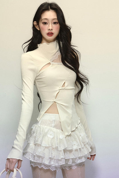 Elegant Half-High Neck Lace Top