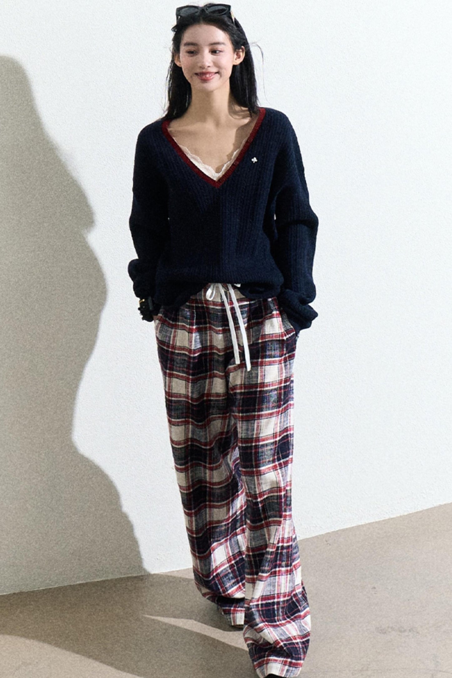 V-Neck Wool Cable Knit Top