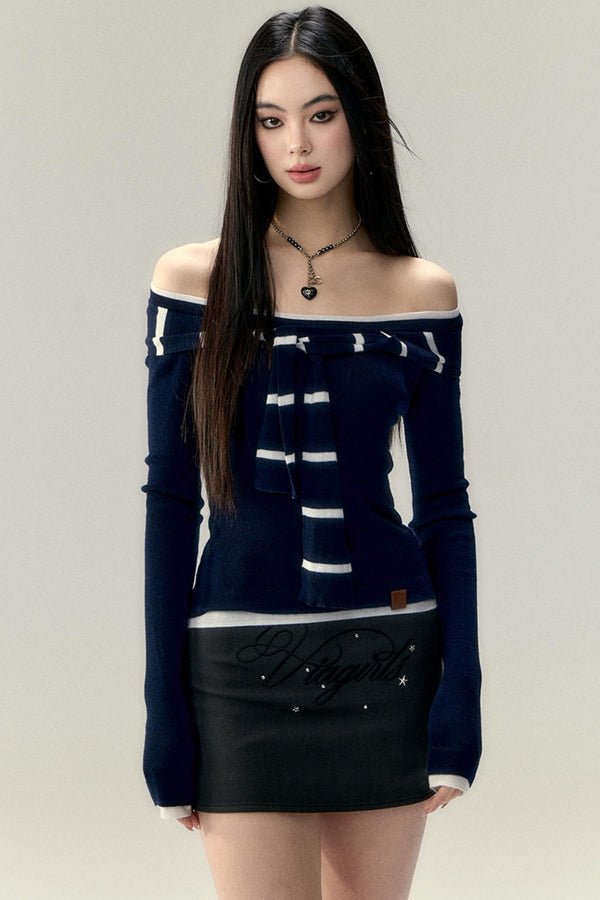 스트레이트 숄더 니트 탑 