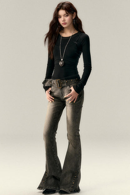 Bow Accent  Long Sleeve Tops