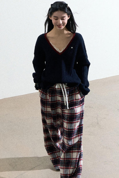 V-Neck Wool Cable Knit Top