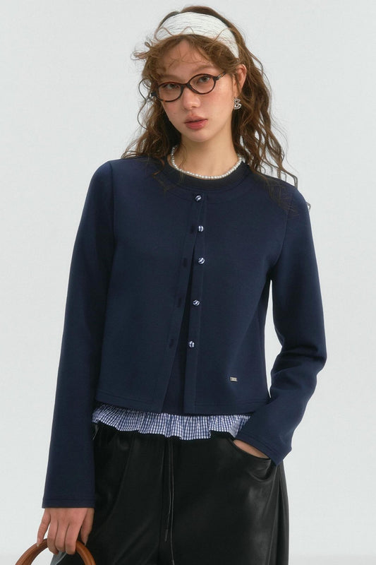 Crewneck Layered Lace Cardigan