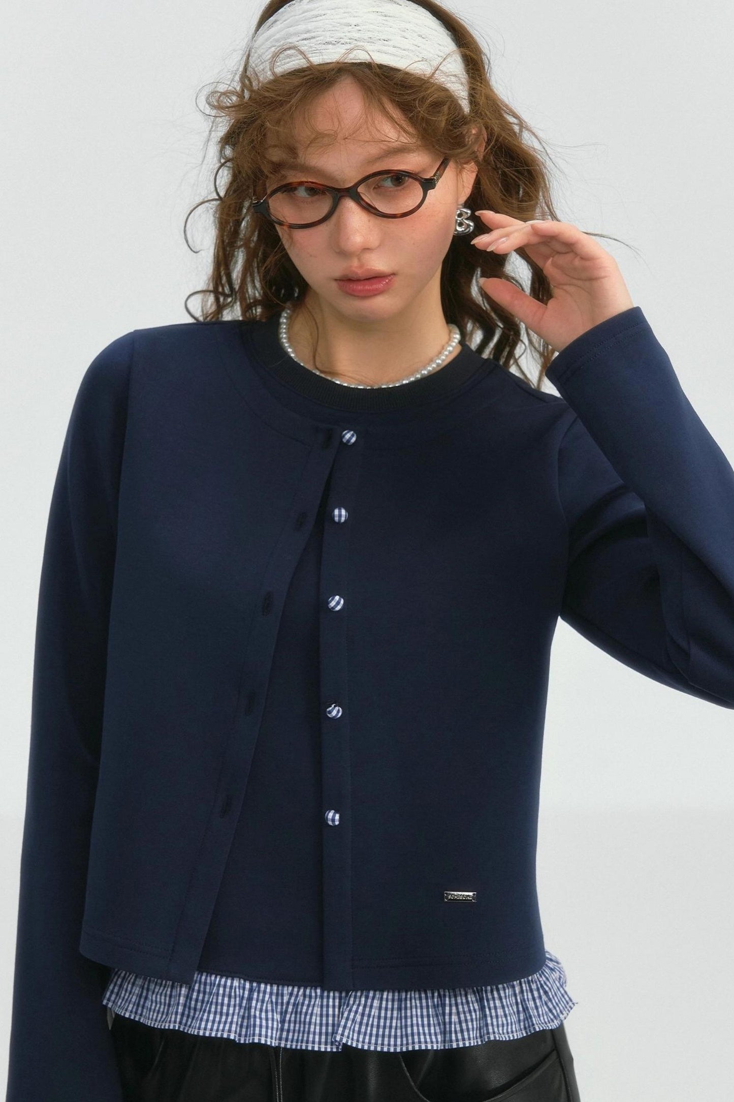 Crewneck Layered Lace Cardigan