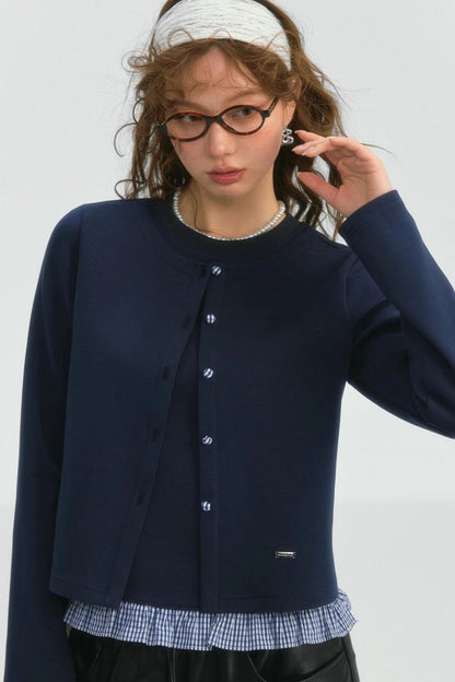 Crewneck Layered Lace Cardigan