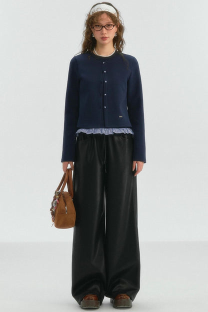 Crewneck Layered Lace Cardigan