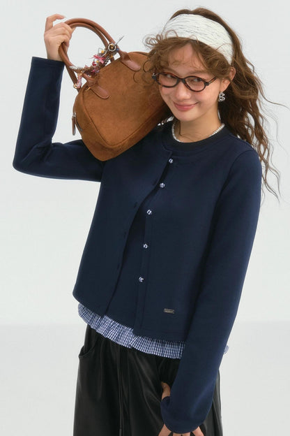 Crewneck Layered Lace Cardigan