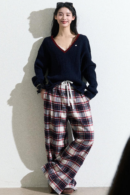 V-Neck Wool Cable Knit Top