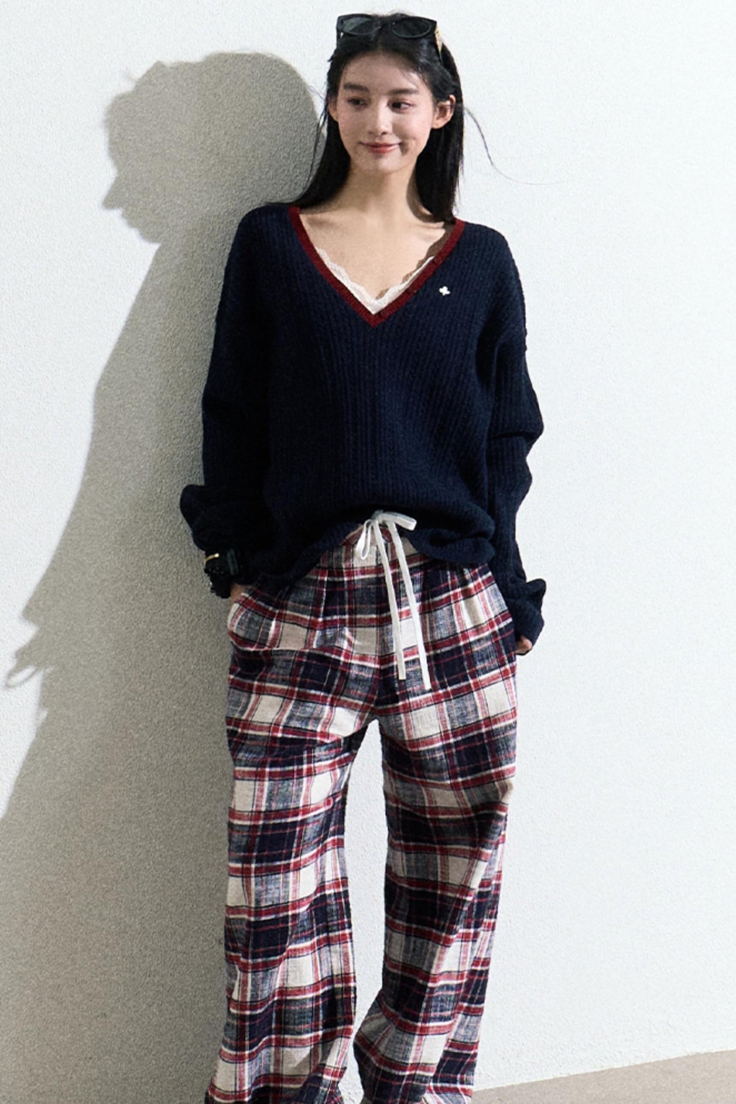 V-Neck Wool Cable Knit Top