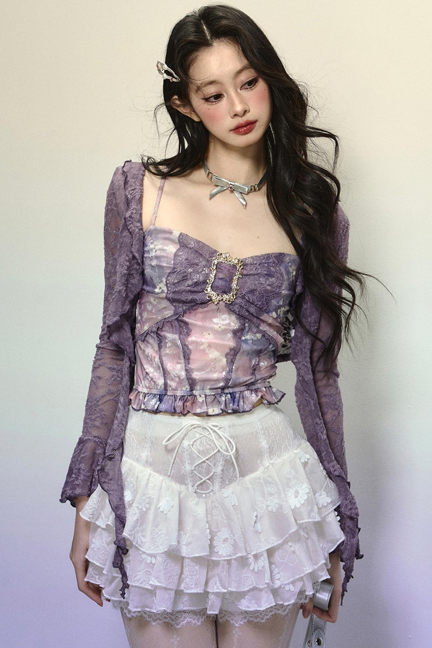 High-Waisted Jacquard Short Skirt