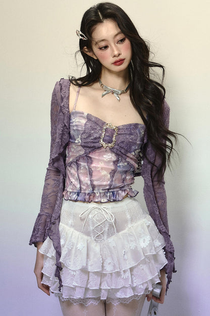 High-Waisted Jacquard Short Skirt