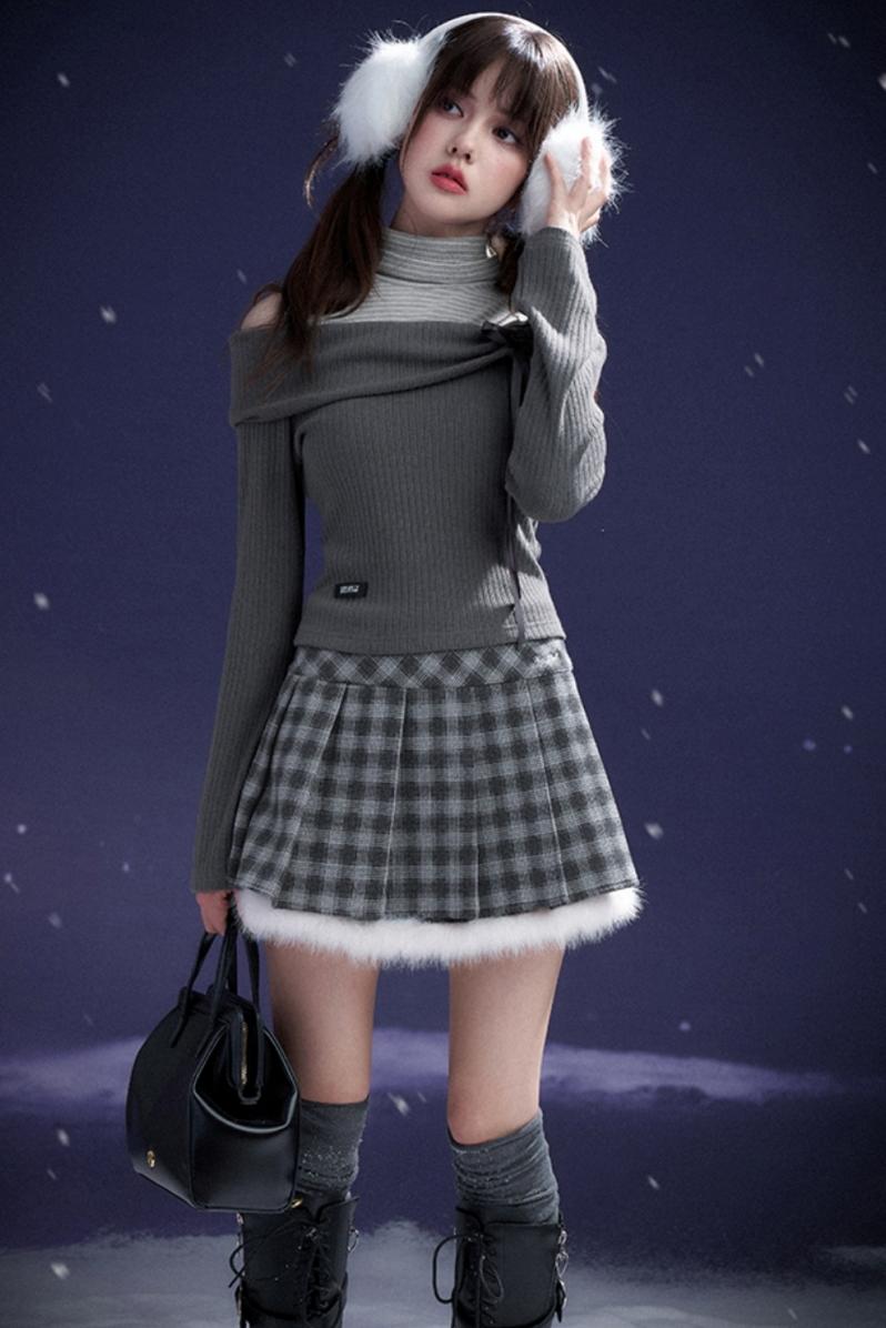 Plush Plaid Skirt