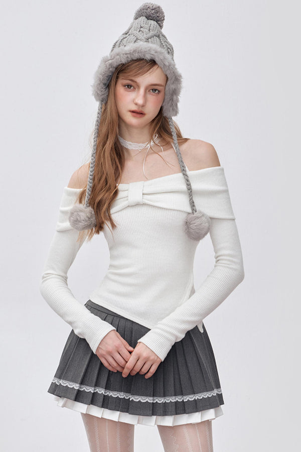 Bow Design Slim Knitwear Top