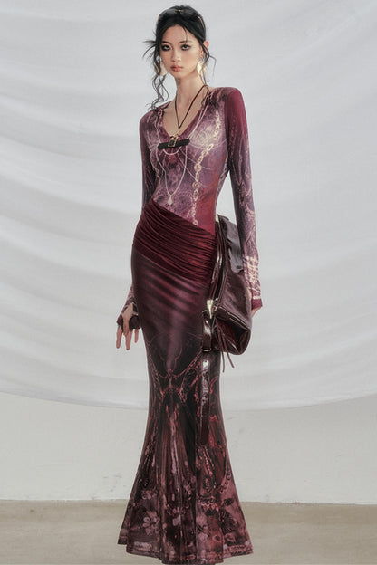 Atmospheric Printed V-Neck Dress