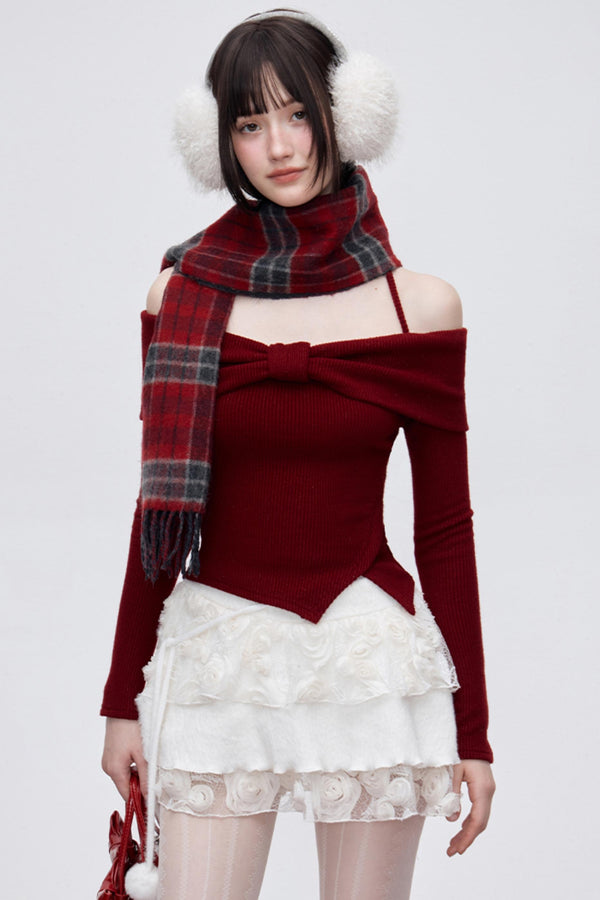 Bow Design Slim Knitwear Top