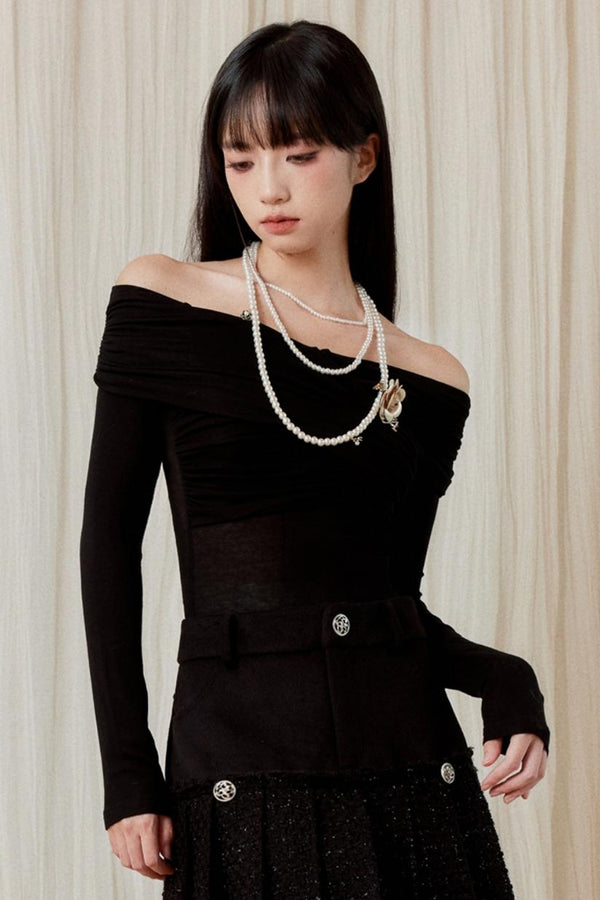 French Straight Shoulder Slim Top