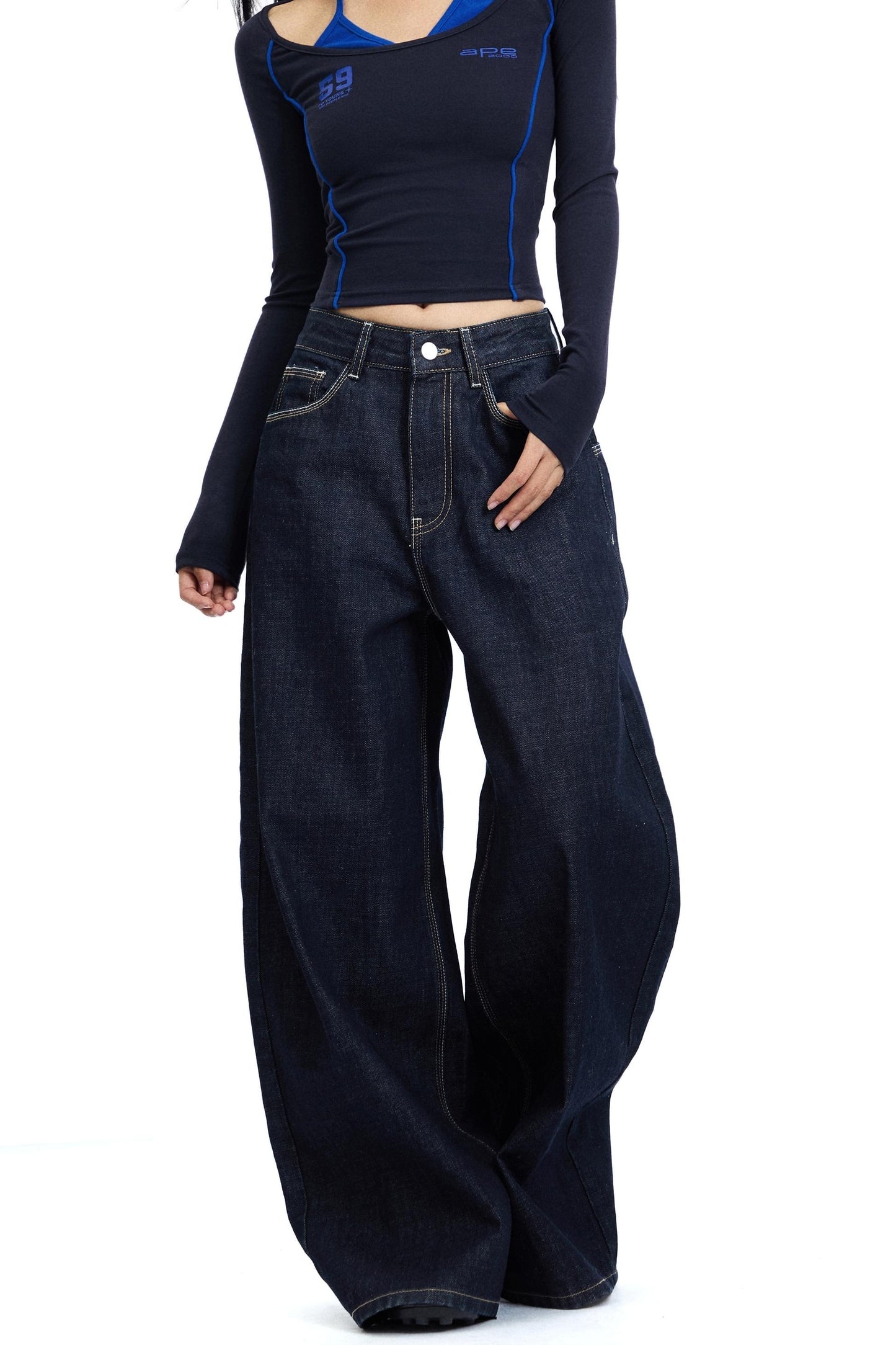 Retro Weite Bein Split Jeans Hose 
