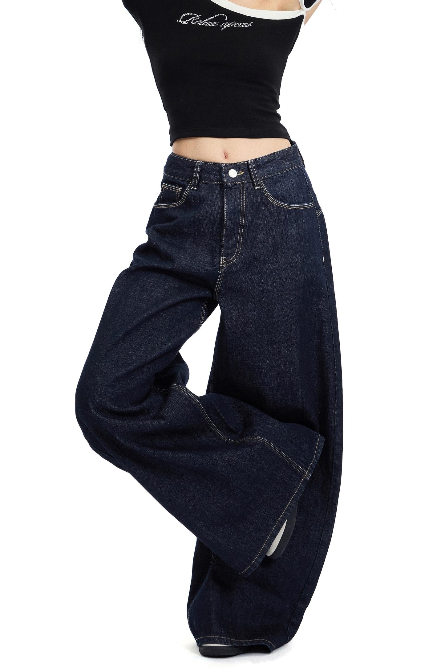 Retro Weite Bein Split Jeans Hose 