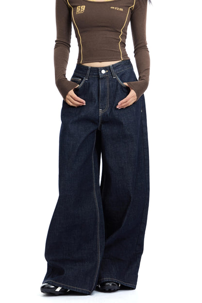 Retro Weite Bein Split Jeans Hose 