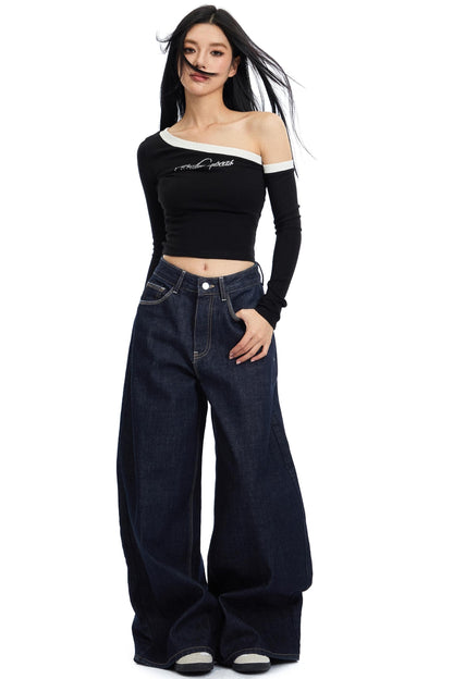 Retro Weite Bein Split Jeans Hose 