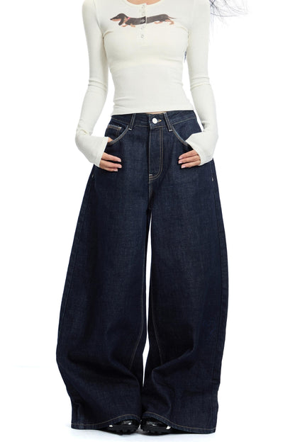 Retro Weite Bein Split Jeans Hose 