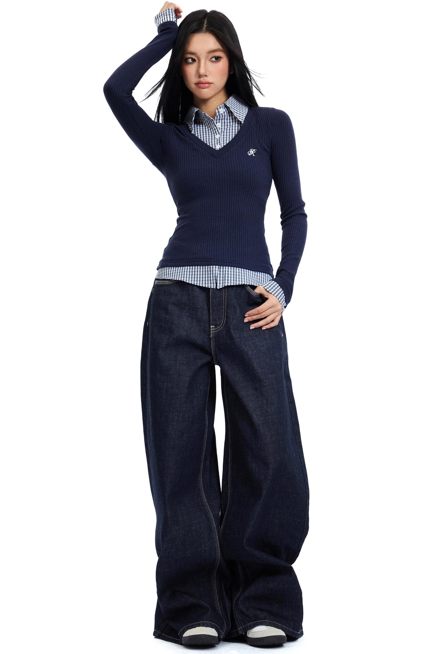 Retro Weite Bein Split Jeans Hose 