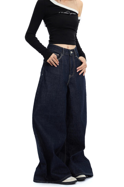 Retro Weite Bein Split Jeans Hose 
