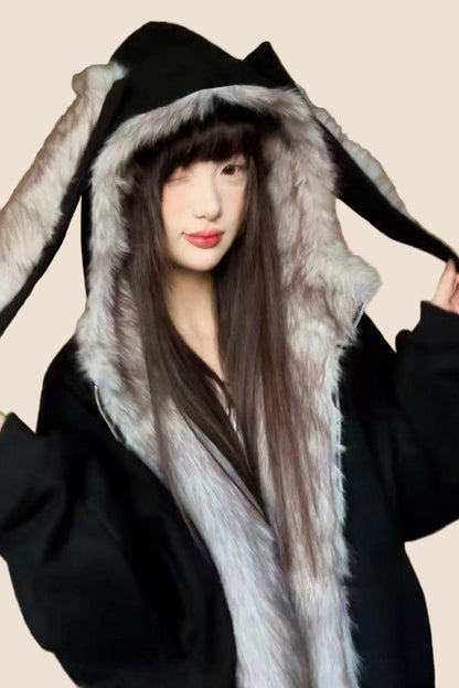 Hooded Bunny Ear Cardigan Jacket