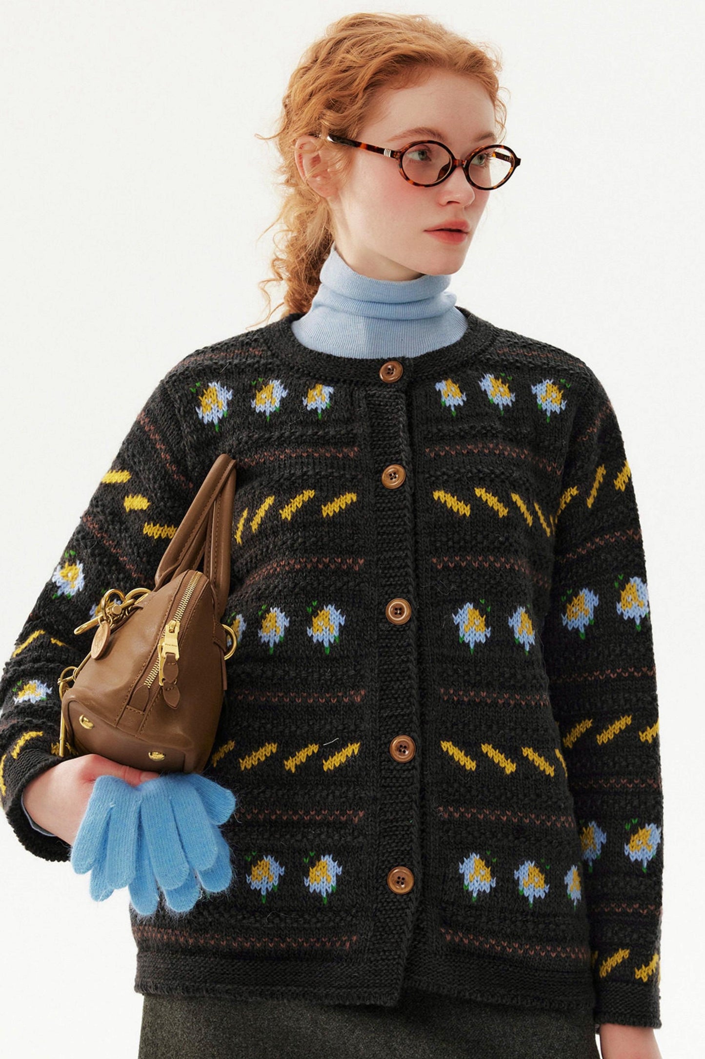 Daisy Contrast Jacquard Sweater Cardigan