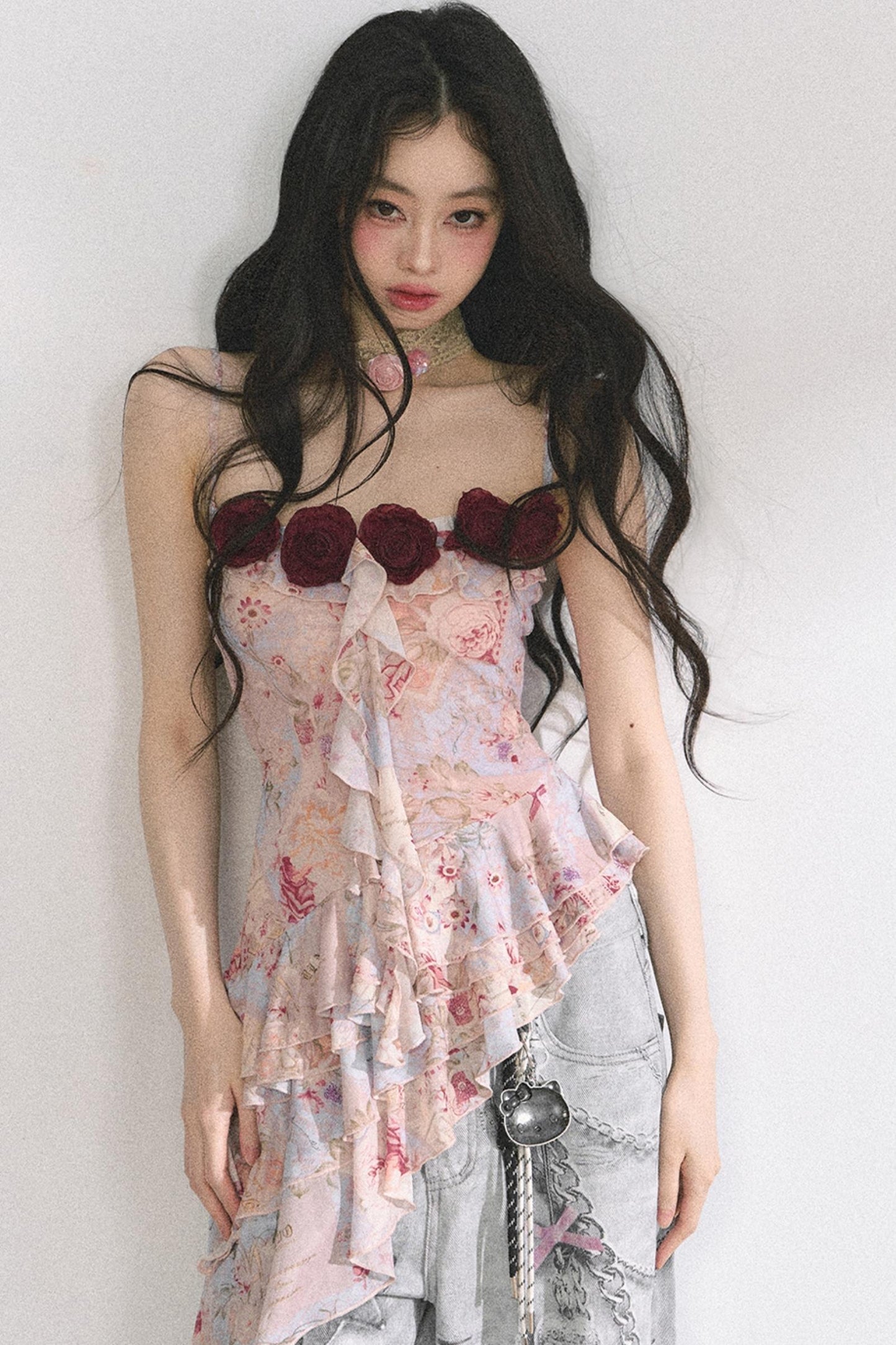 Asymmetrical Floral Slimming T-Shirt