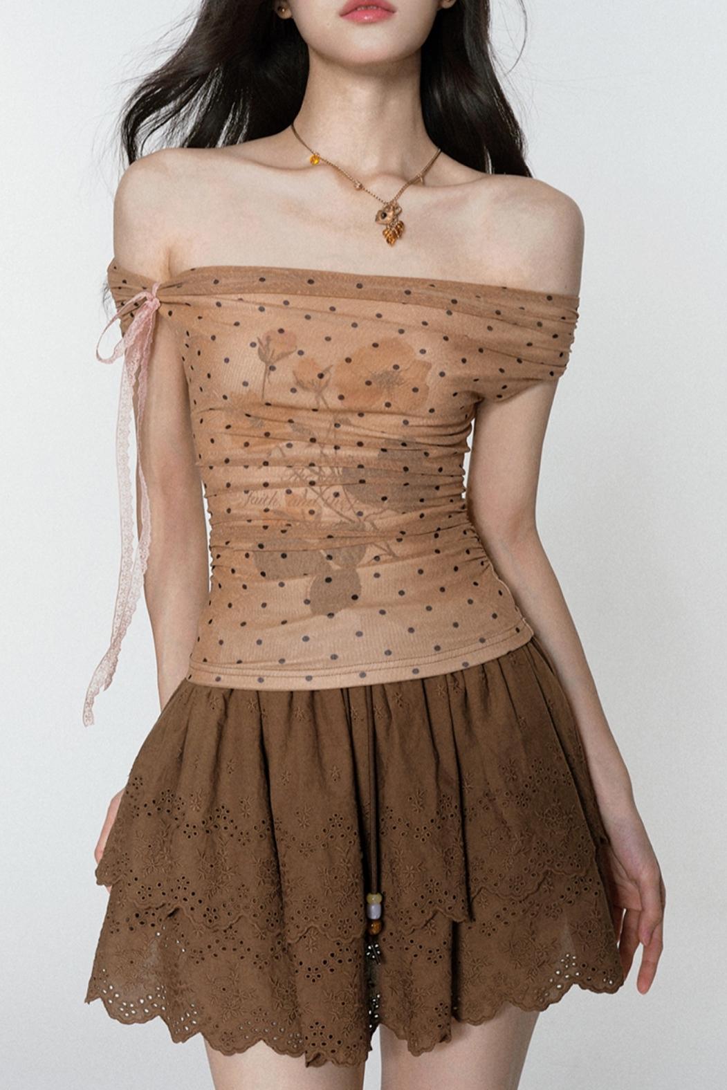 Rose Mist Polka Dot One-Shoulder Top