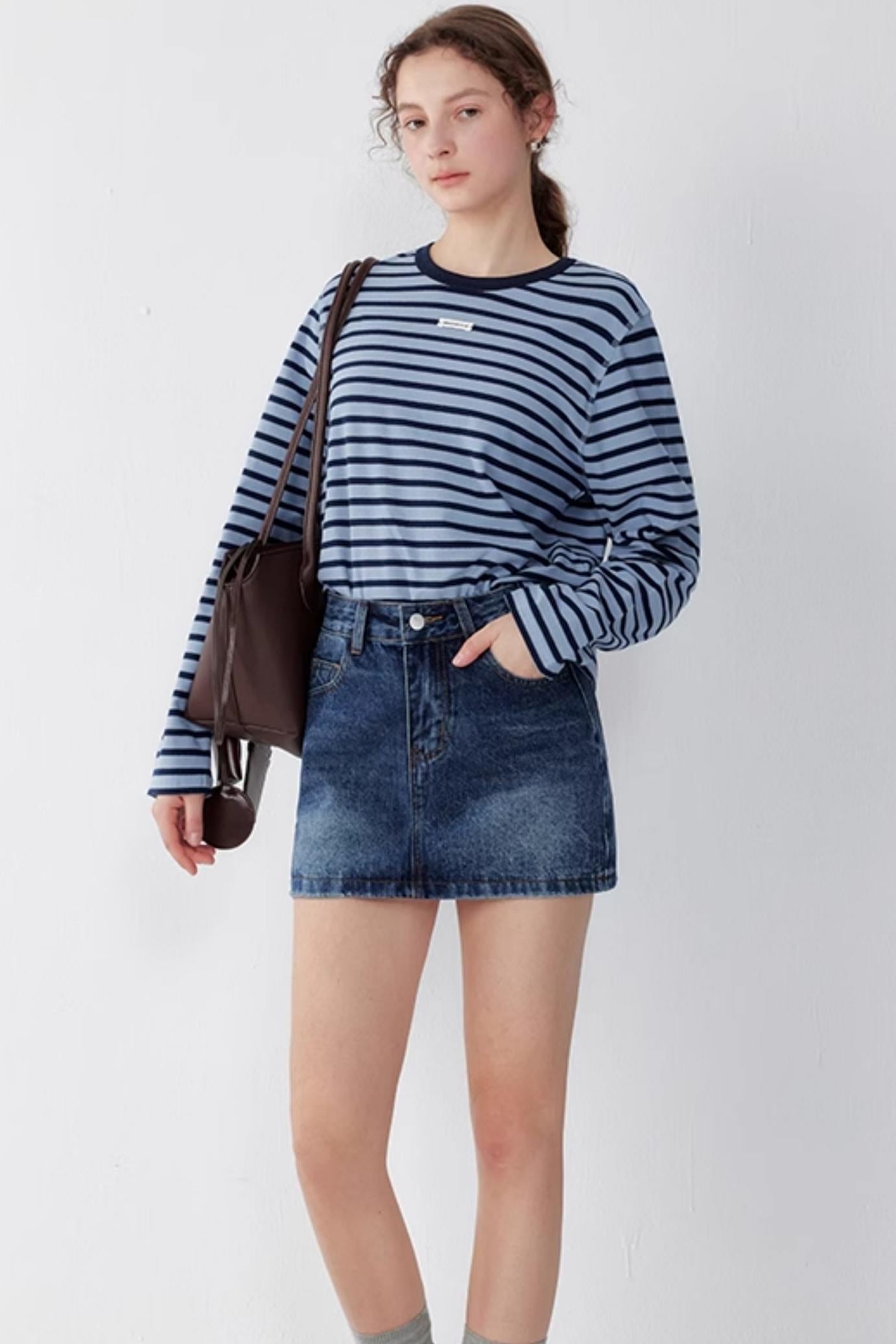 Demin Blue High-Waist Slim Skirt