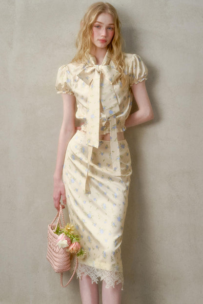 Lemon Lace Skirt With Shirt Set-Up