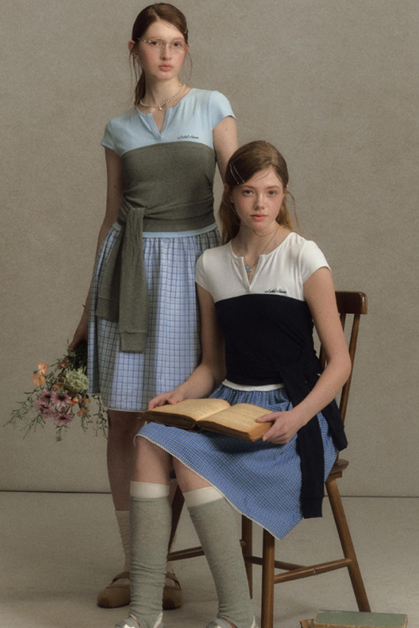 Color Clash Lace-Trimmed Plaid Dress