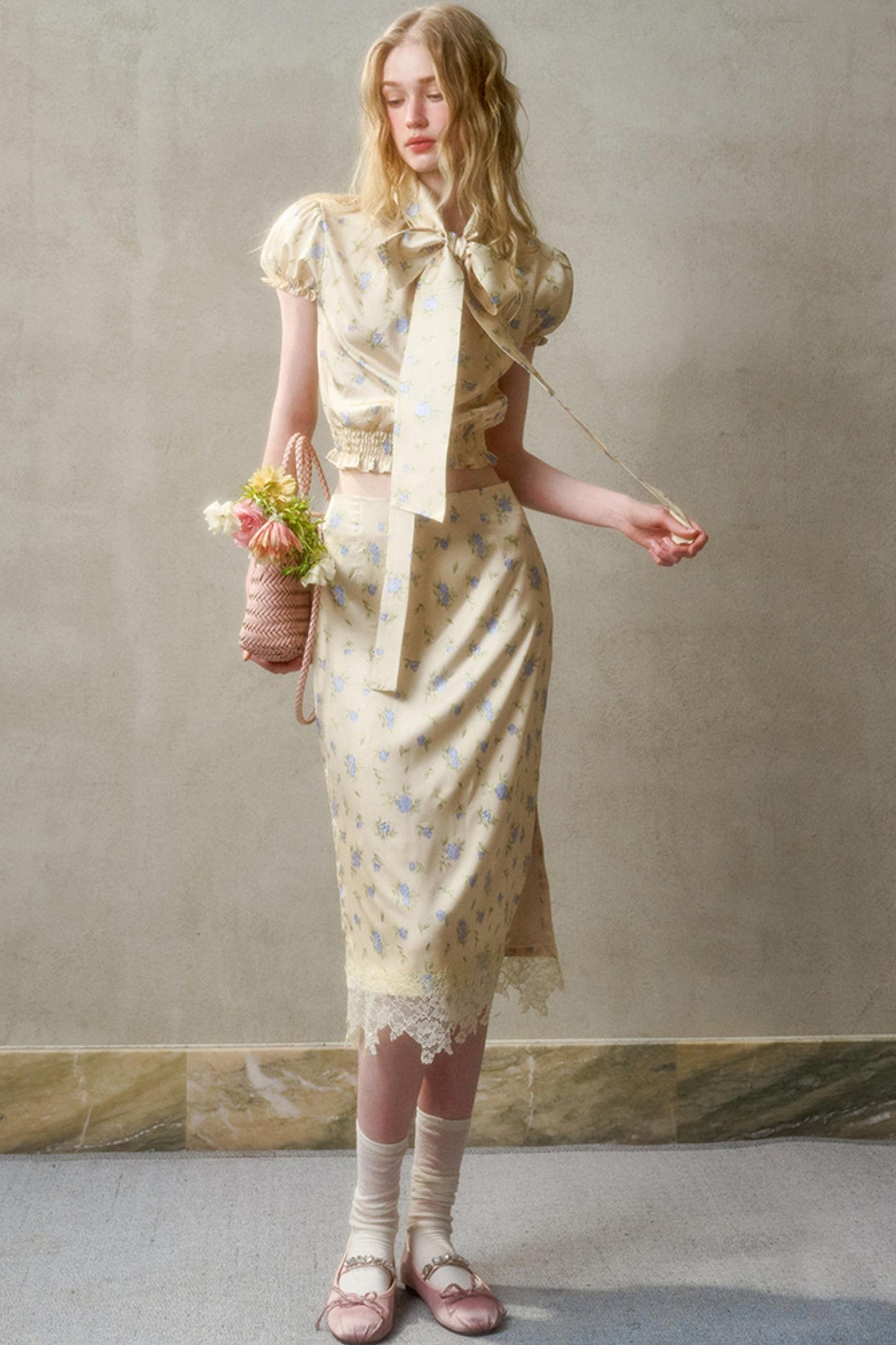 Lemon Lace Skirt With Shirt Set-Up