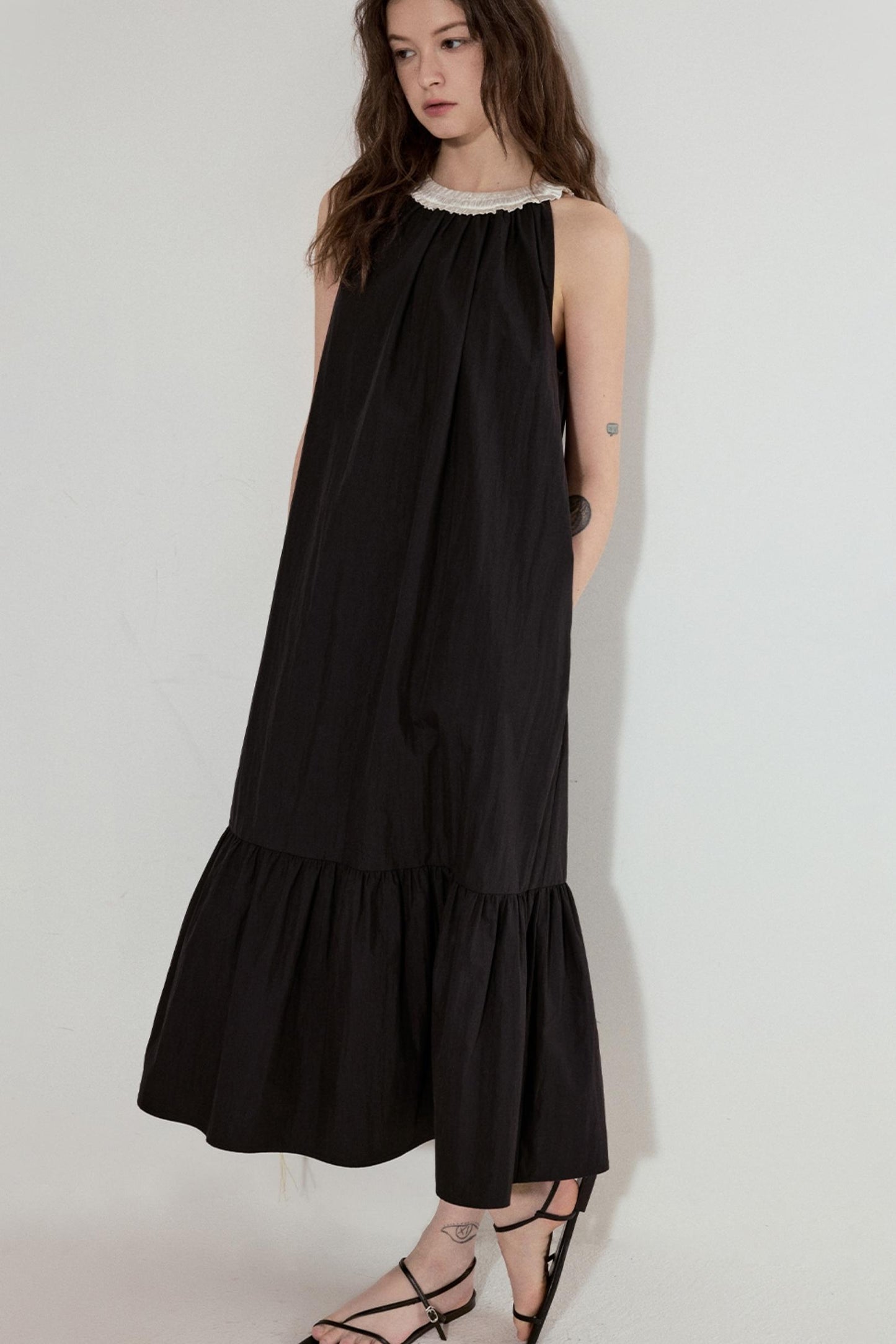 Satin Patchwork Midi Dress