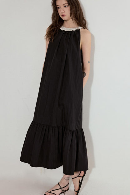 Satin Patchwork Midi Dress