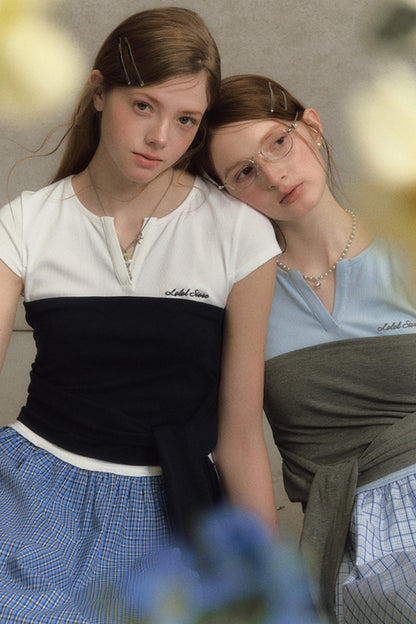 Color Clash Lace-Trimmed Plaid Dress